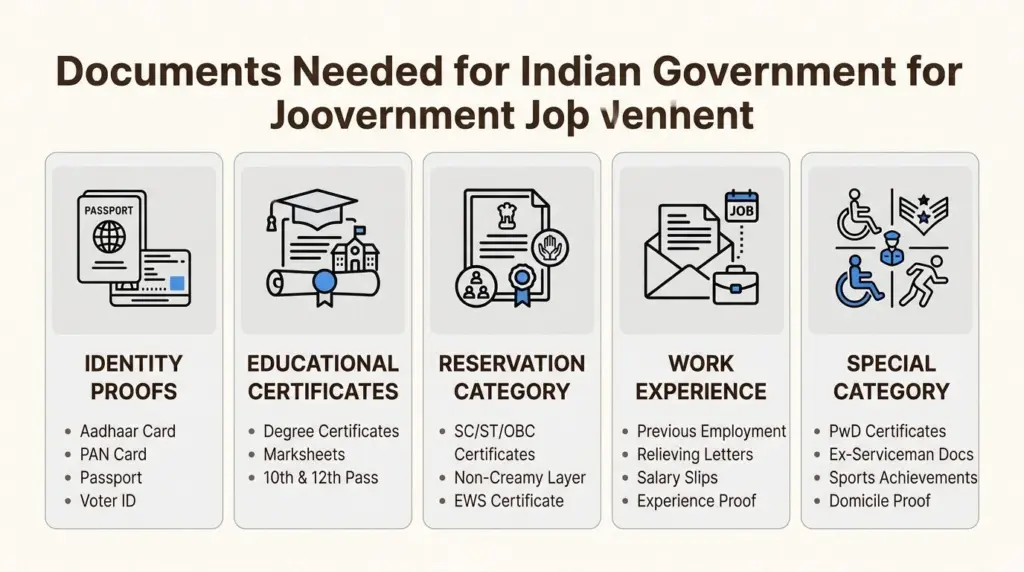 Recruitment applicants organising education certificates and identity documents for verification.