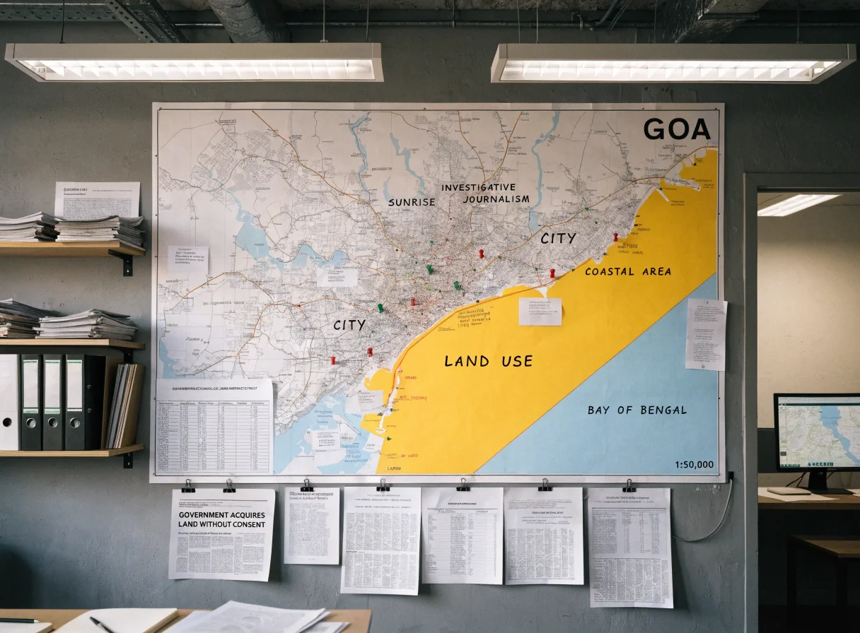 Map of Goa with editorial notes for investigative reporting