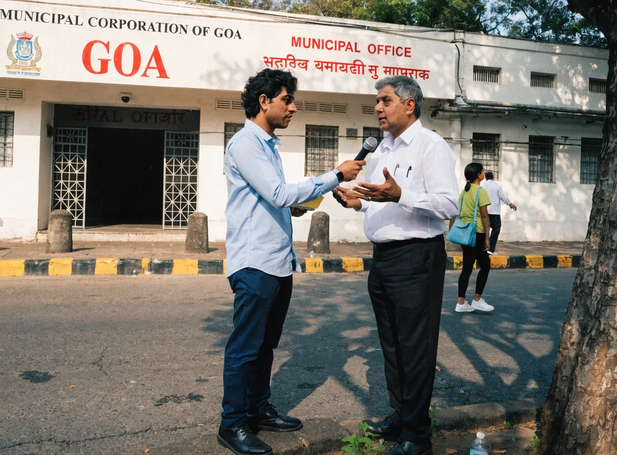 Journalist speaking with a local official in Goa