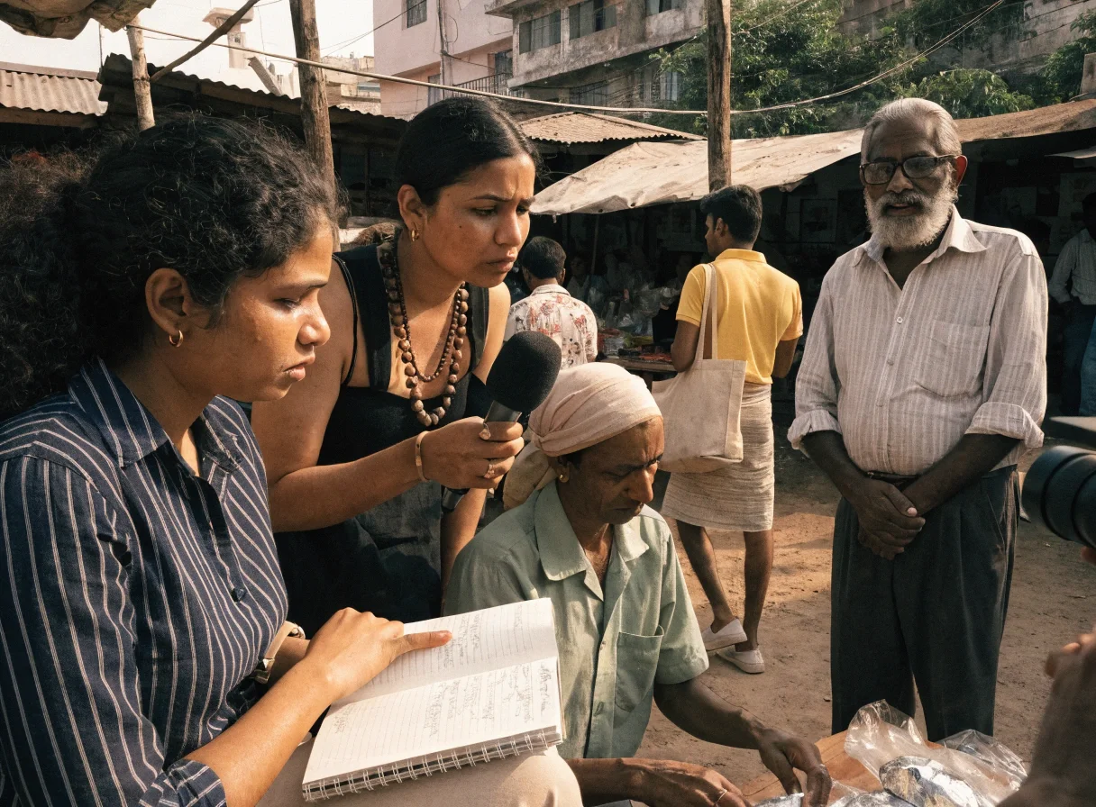 News reporting from a market in Goa
